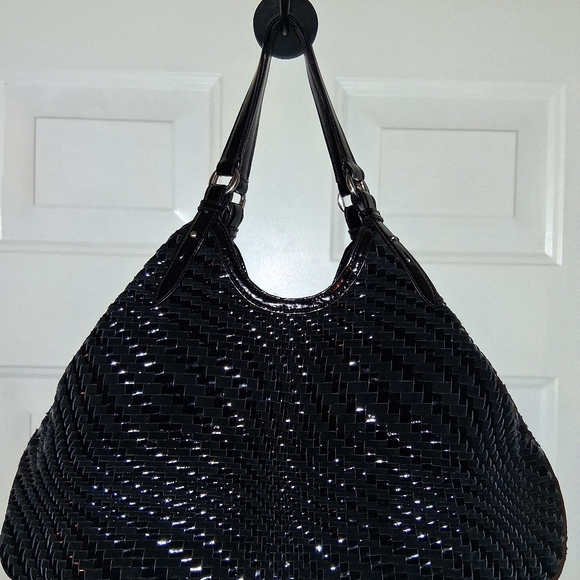 Cole Haan Black Woven Patent Shoulder Tote - Picture 4 of 16